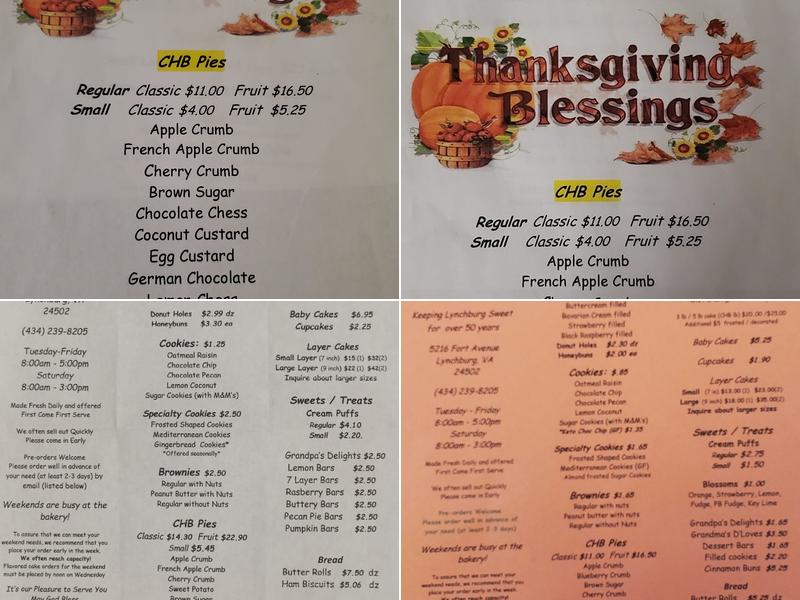 Chestnut Hill Bakery Menu
