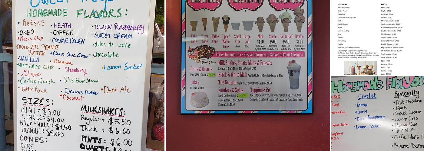 Sweet Things Ice Cream Shoppe Menu