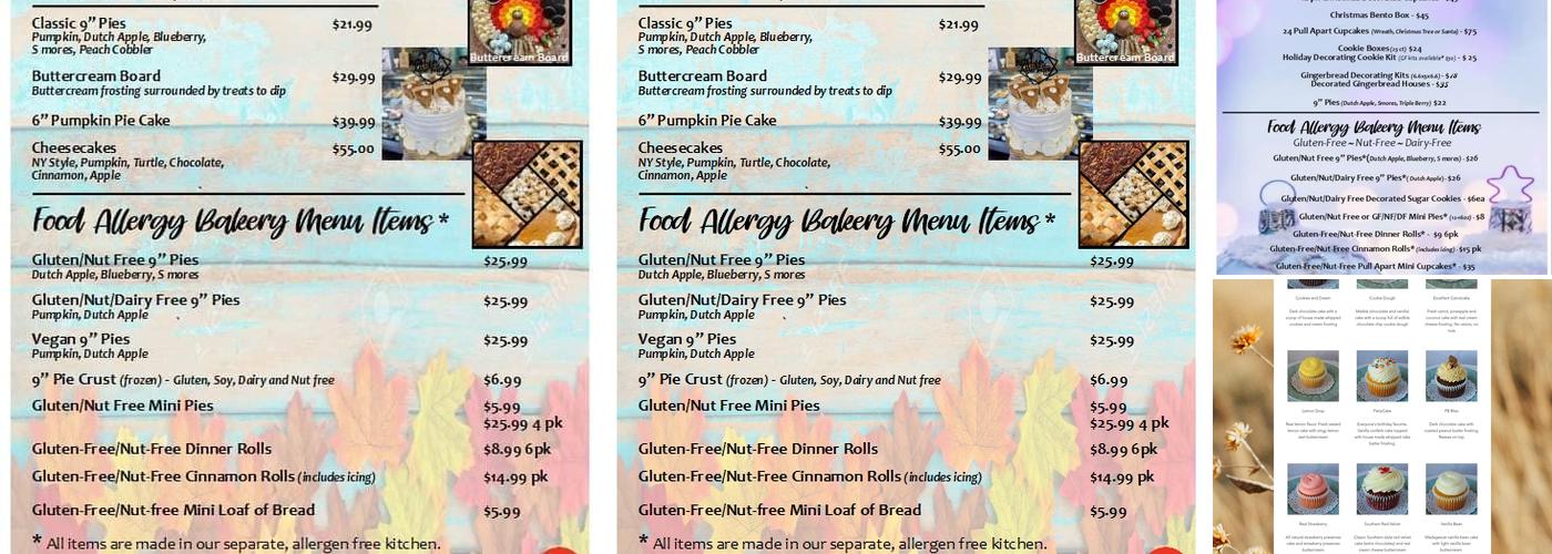 Carolina Cupcakery Bakery Menu