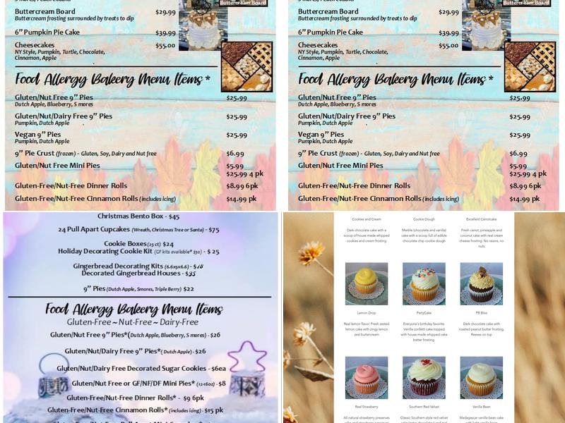 Carolina Cupcakery Bakery Menu