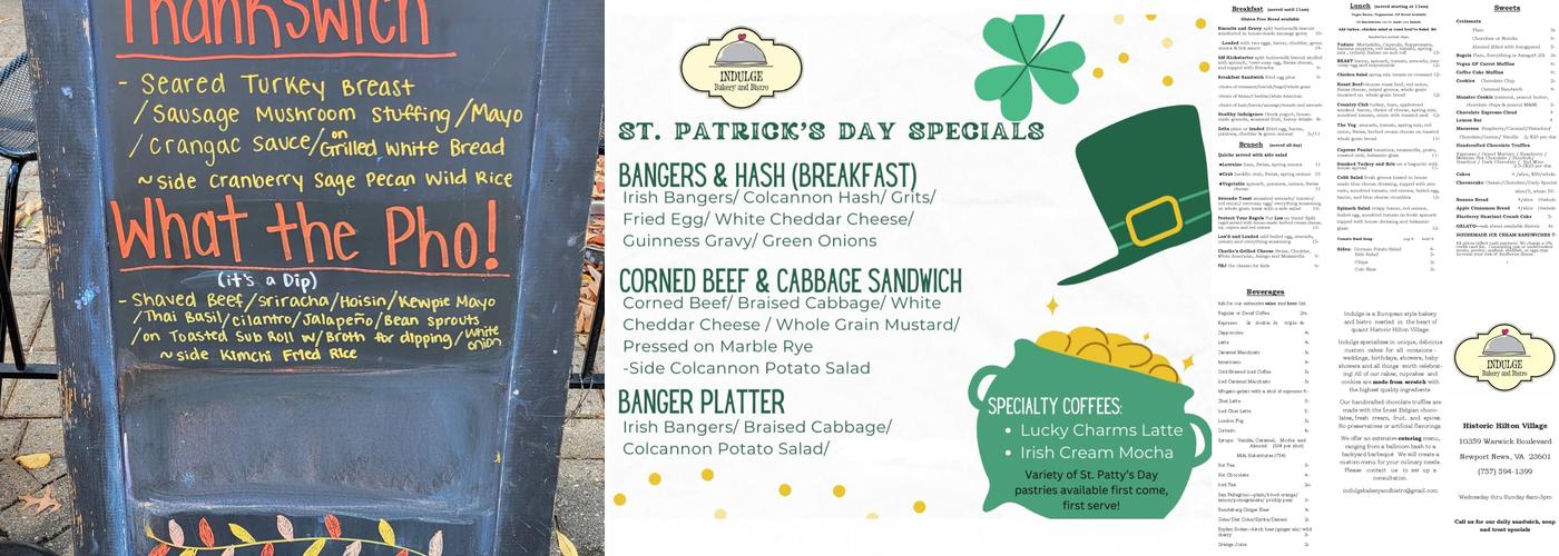 Indulge Bakery & Bistro Menu