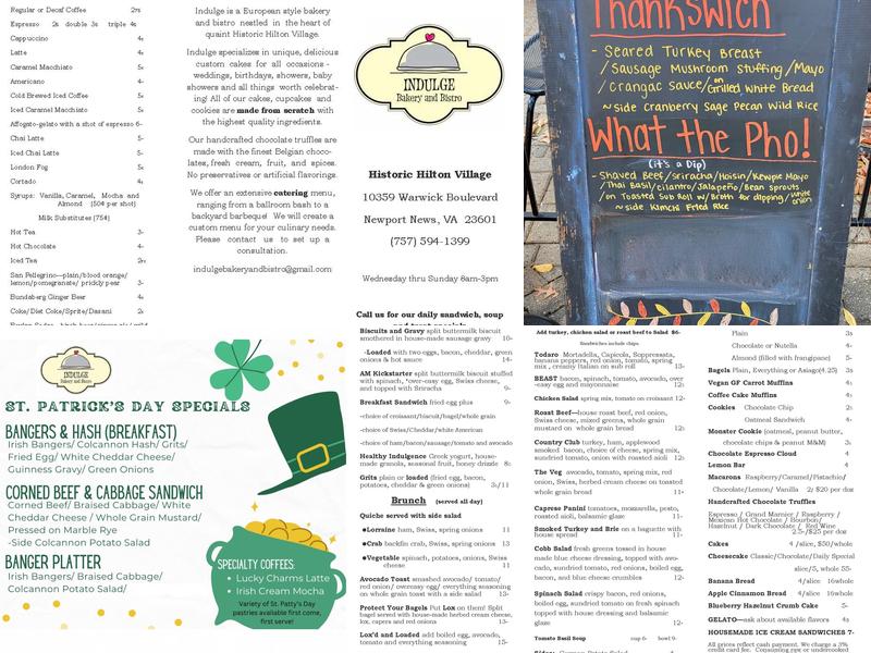 Indulge Bakery & Bistro Menu