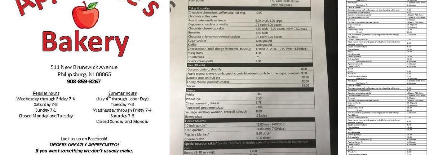 Applegate's Bakery Menu