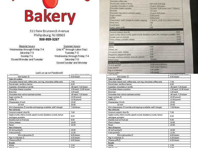 Applegate's Bakery Menu