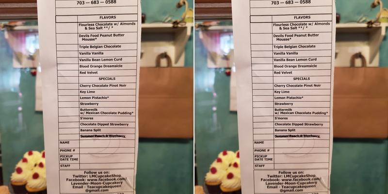 Lavender Moon Cupcakery Menu