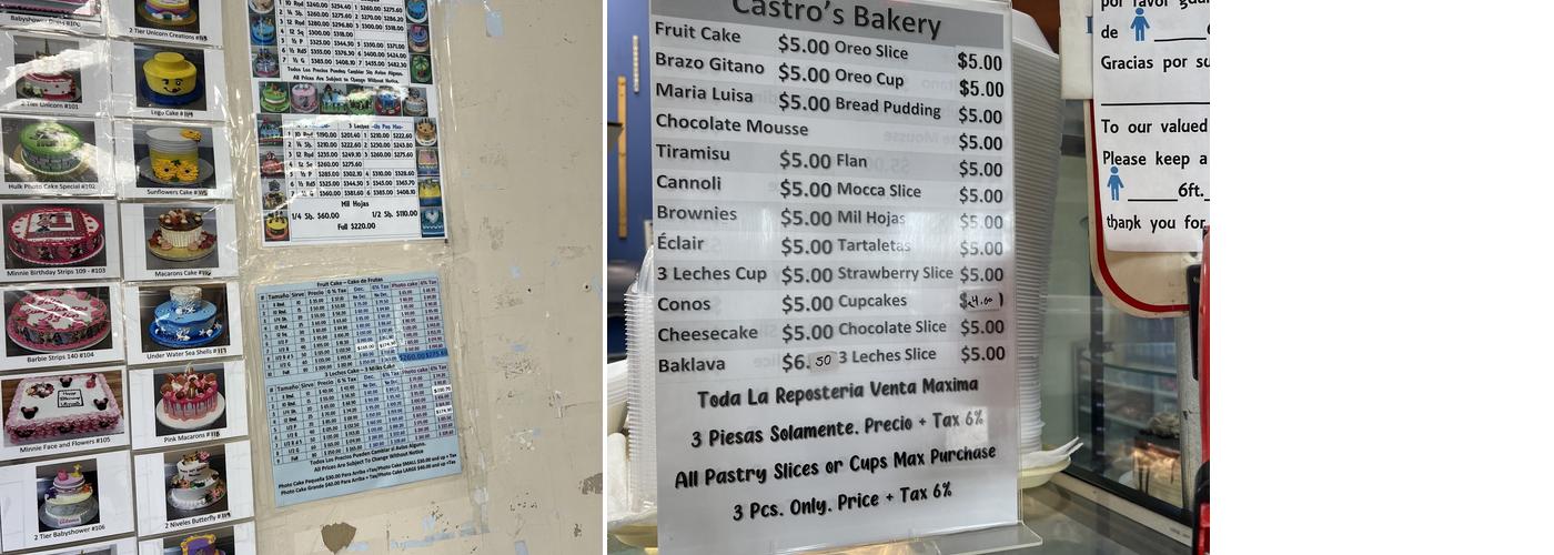 Castro's Bakery Menu