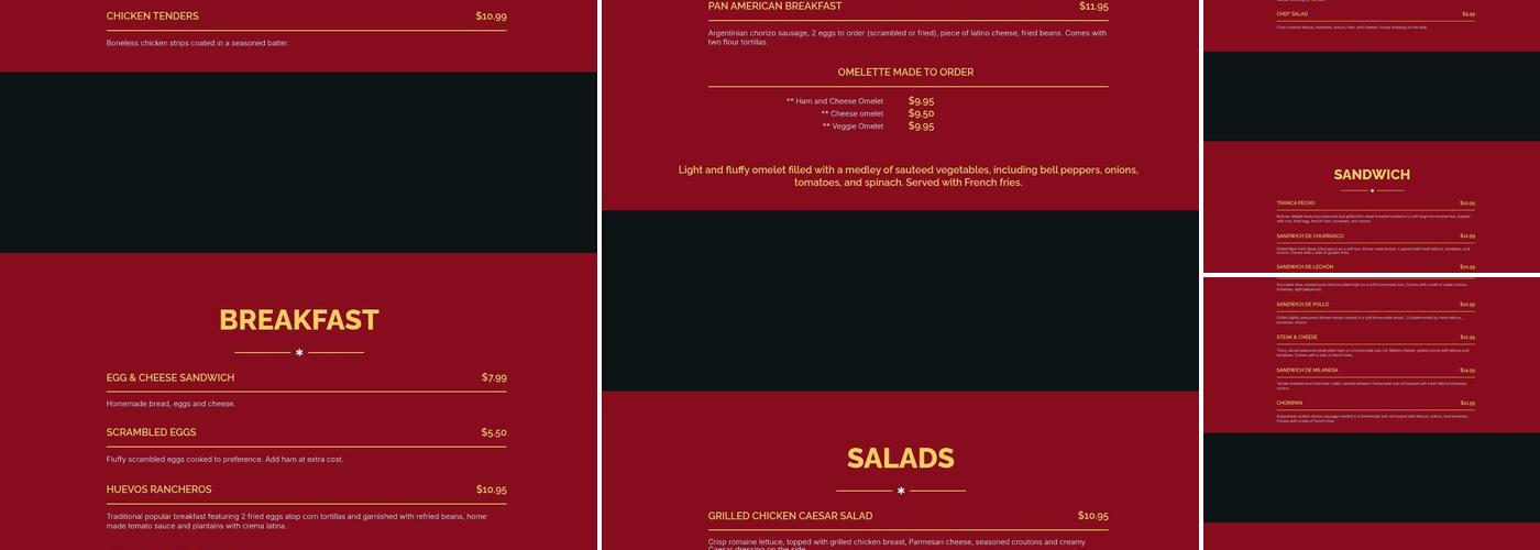 Pan American Bakery & Grill Menu