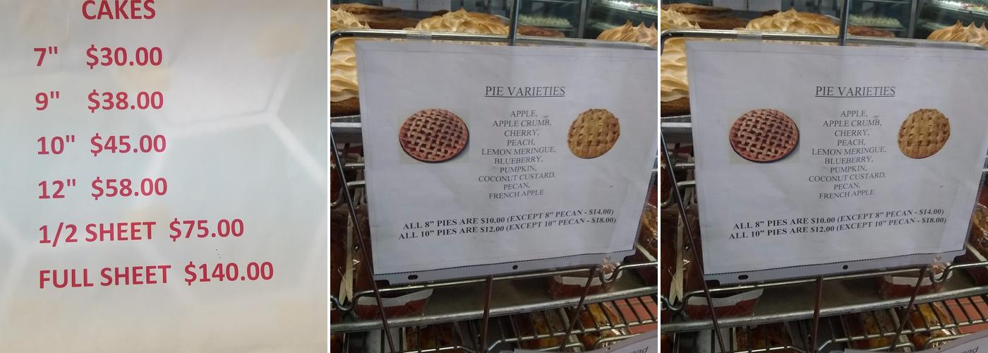 Minos Bakery Menu