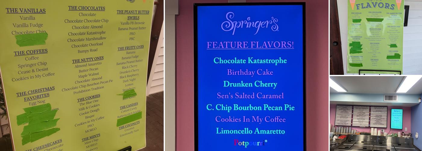 Springer's Homemade Ice Cream Menu