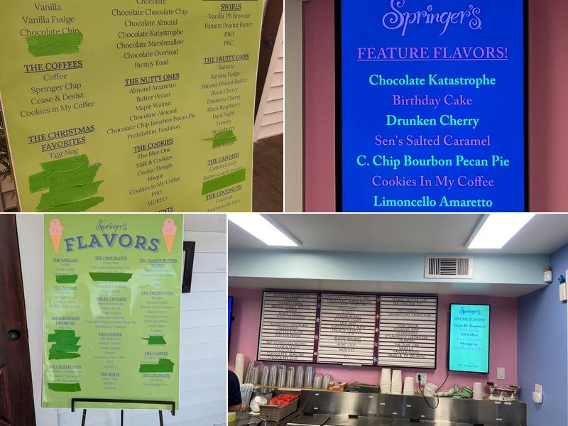 Springer's Homemade Ice Cream Menu