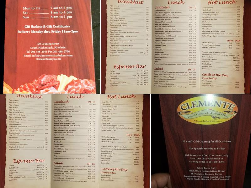 Clemente Bakery Menu