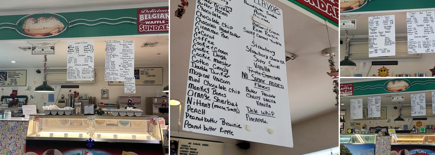 Holiday Ice Cream Menu