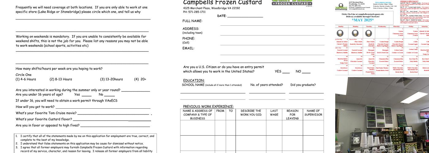 Campbells Frozen Custard Menu