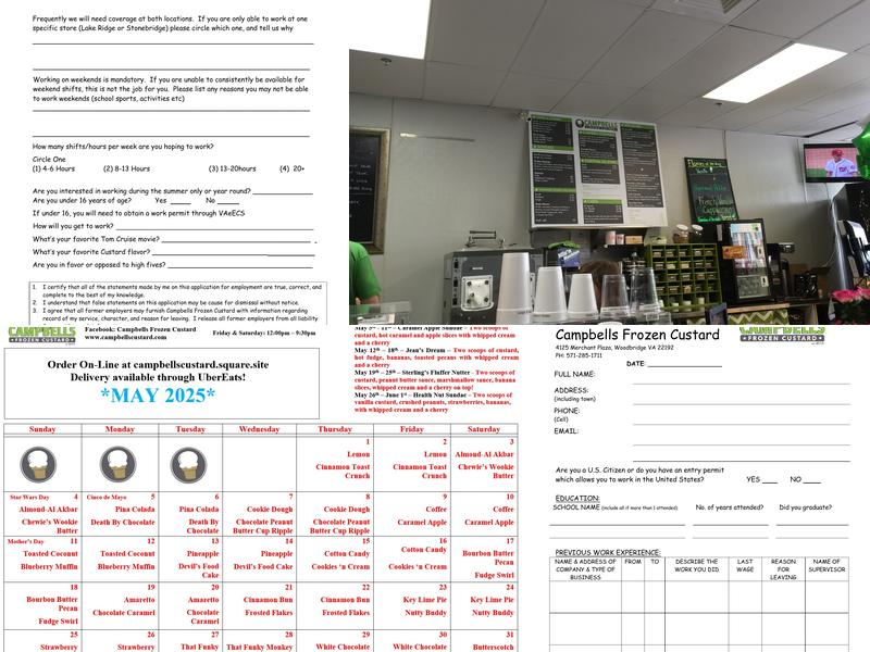 Campbells Frozen Custard Menu