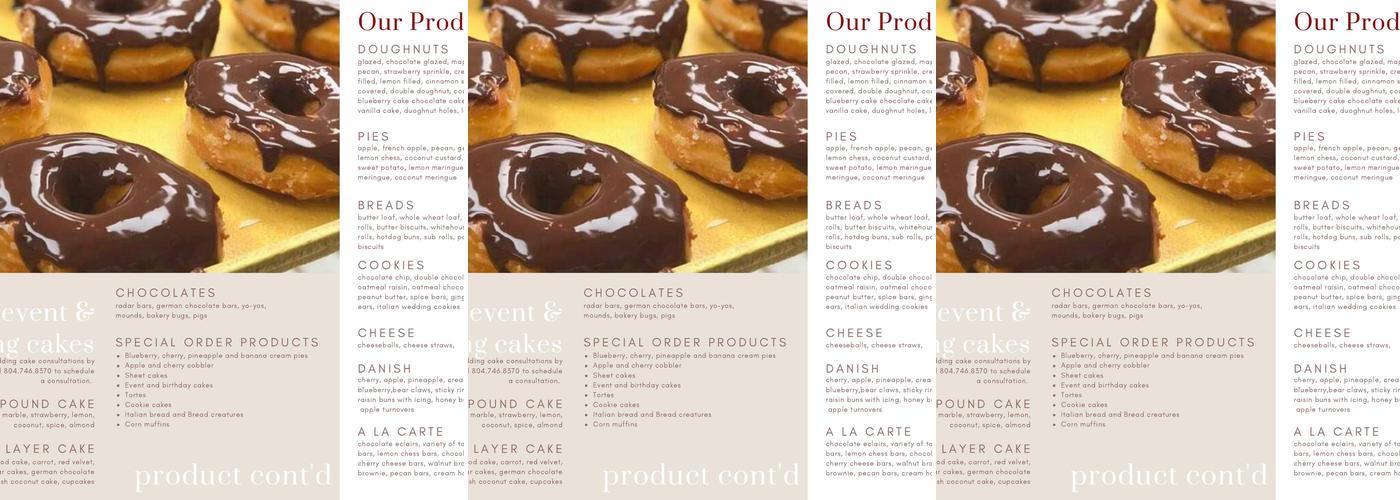 Williams Bakery Menu