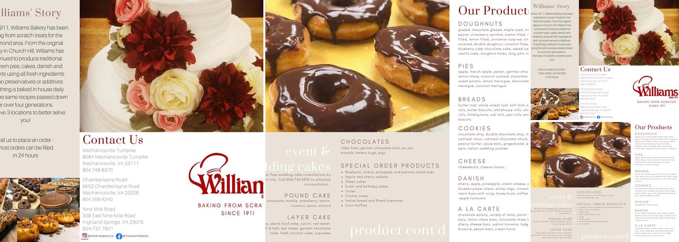 Williams Bakery Menu
