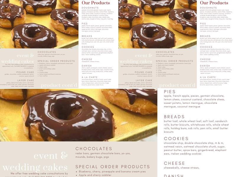 Williams Bakery Menu