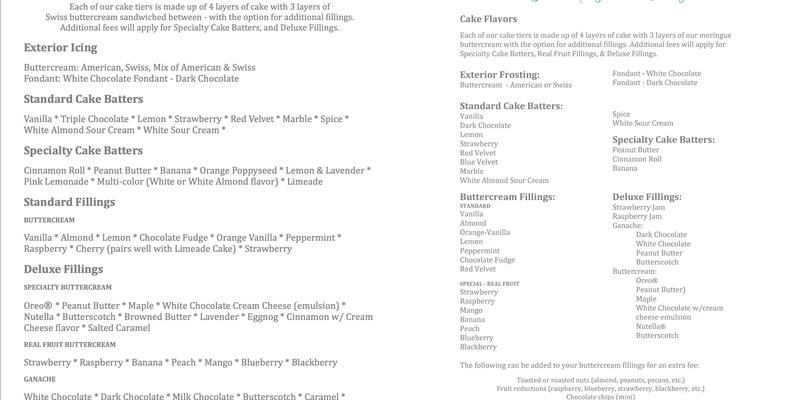 The Sugar Art Cakery Menu