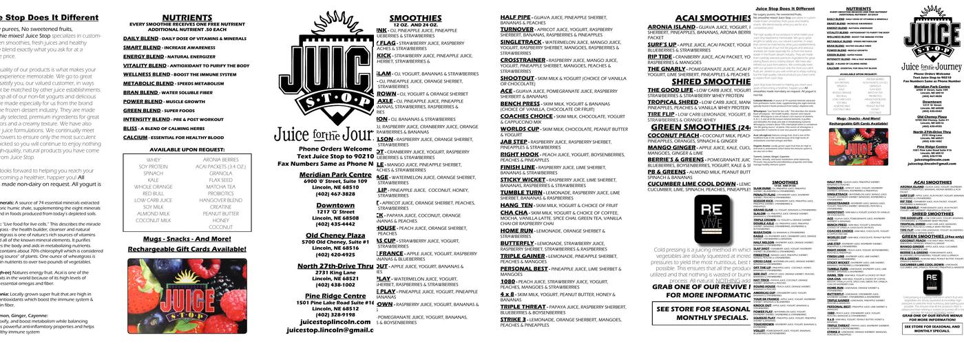 Juice Stop Menu