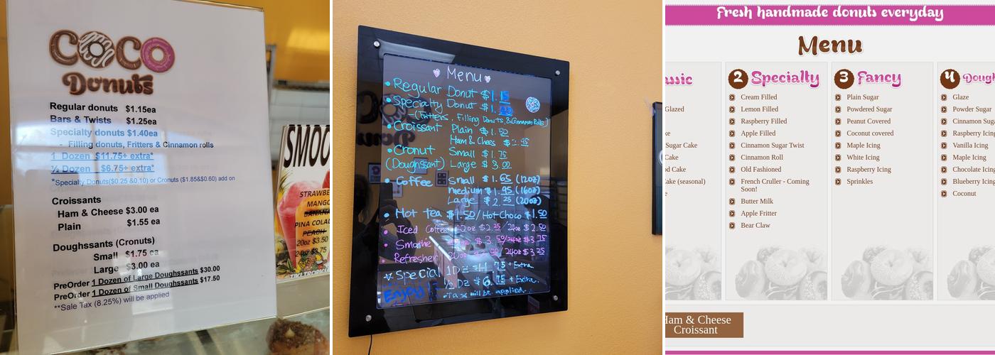 Coco Donuts Menu