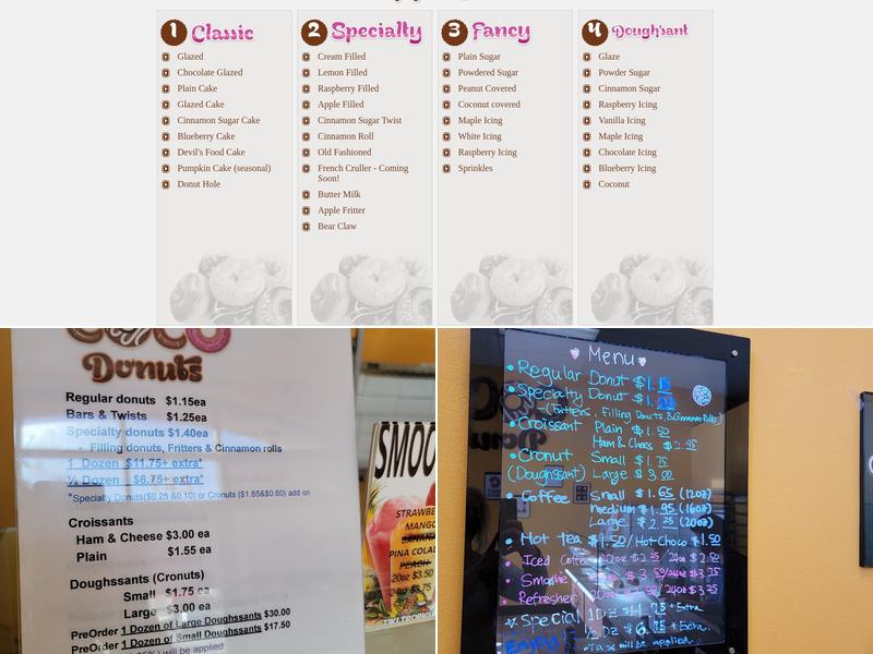Coco Donuts Menu