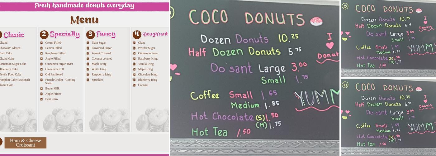 Coco Donuts Menu