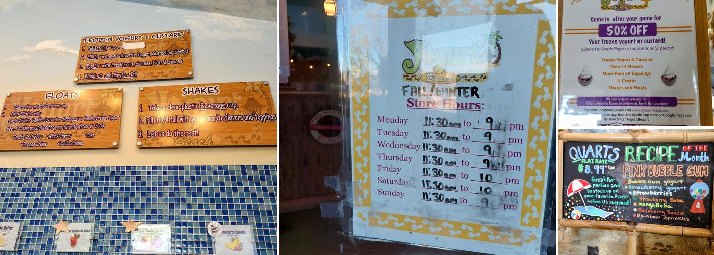 Yogurt Beach Menu