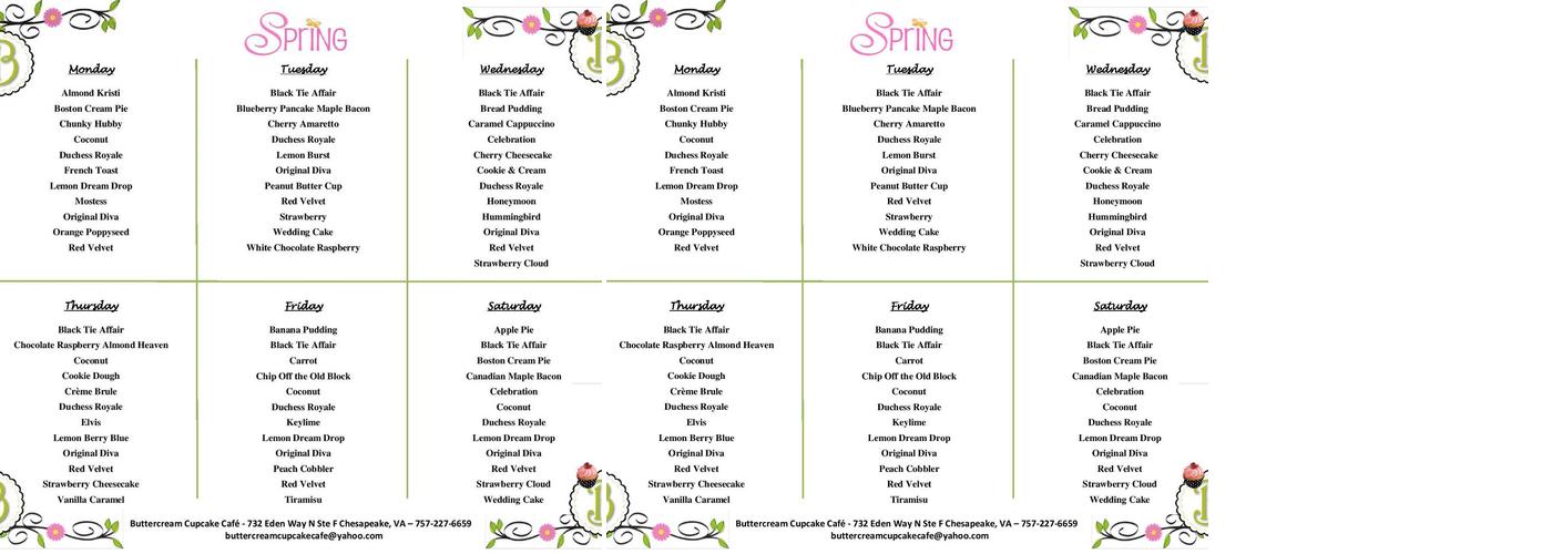 Buttercream Cupcake Cafe Menu