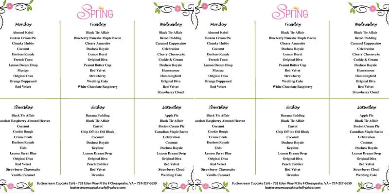 Buttercream Cupcake Cafe Menu