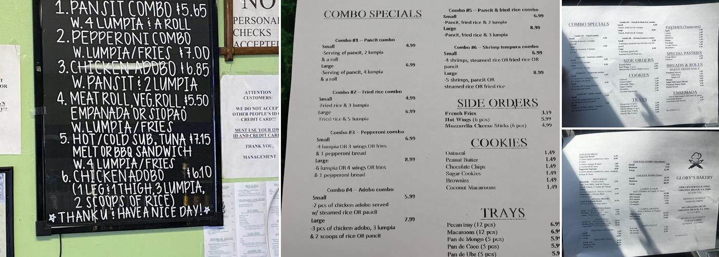 Glory's Bakery Menu
