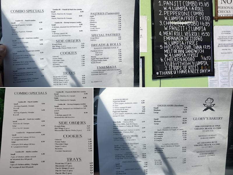 Glory's Bakery Menu