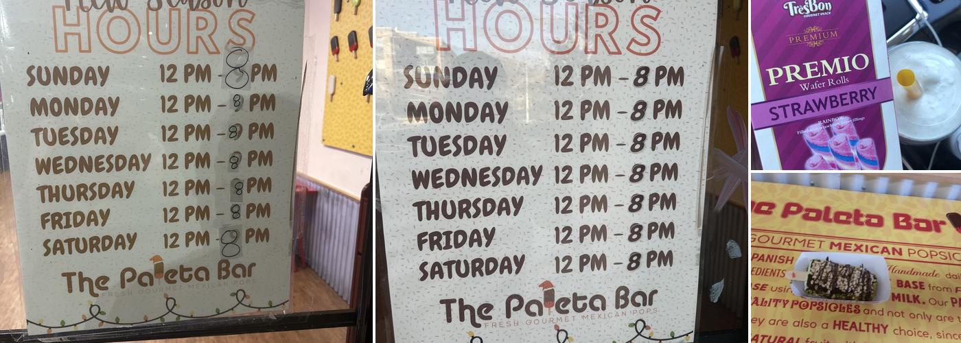 The Paleta Bar | San Pedro Menu