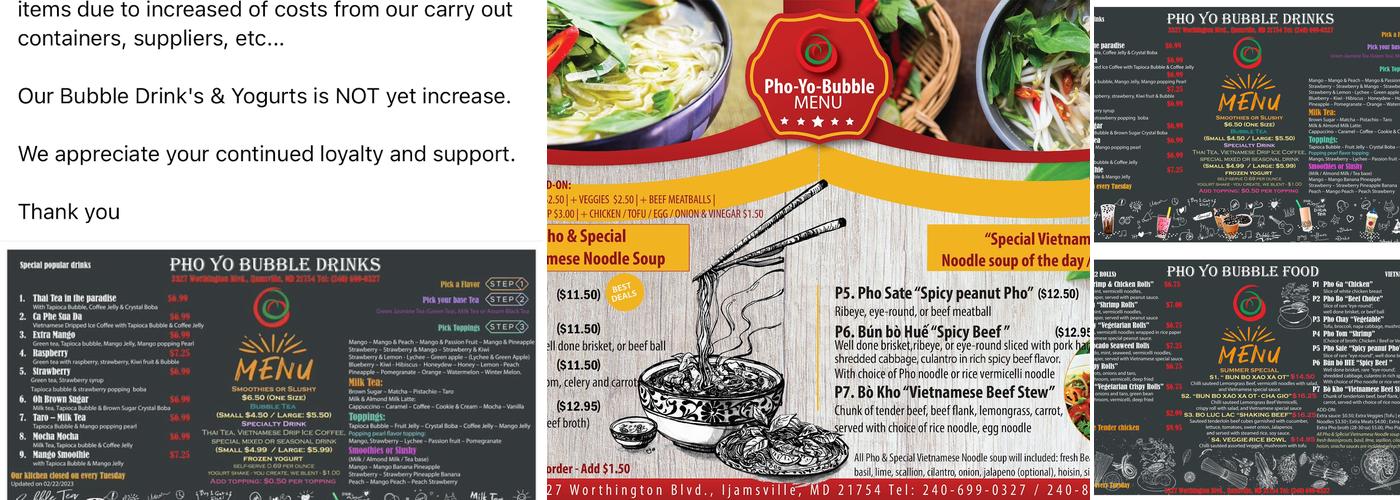 Pho Yo Bubble Menu