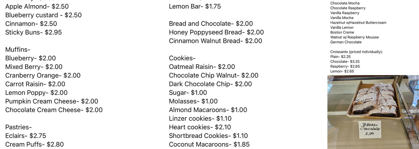 Bread & Chocolate Menu