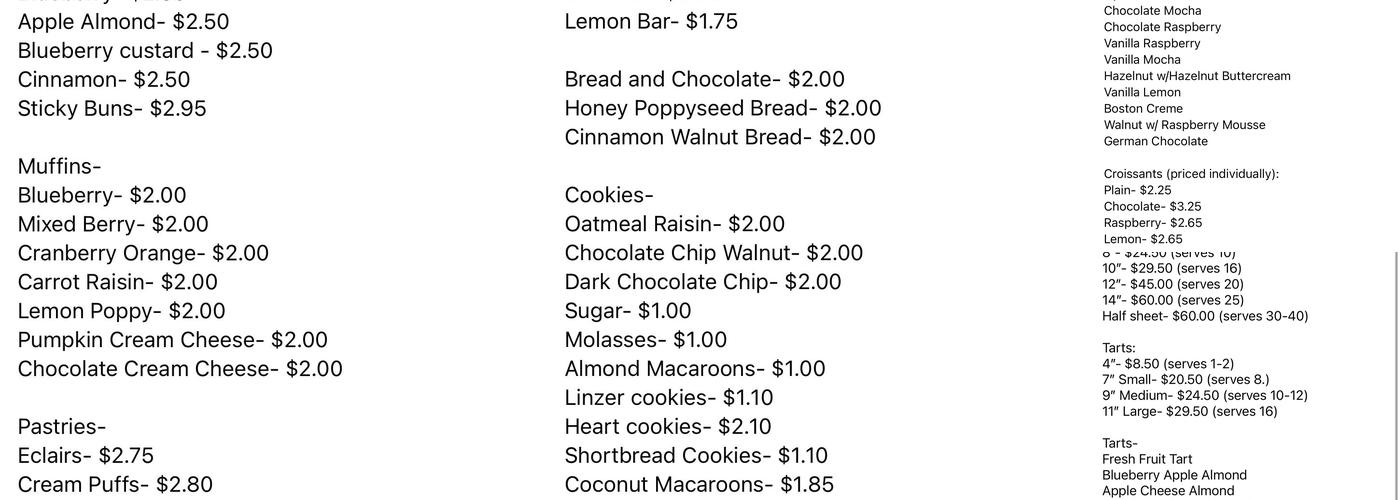 Bread & Chocolate Menu