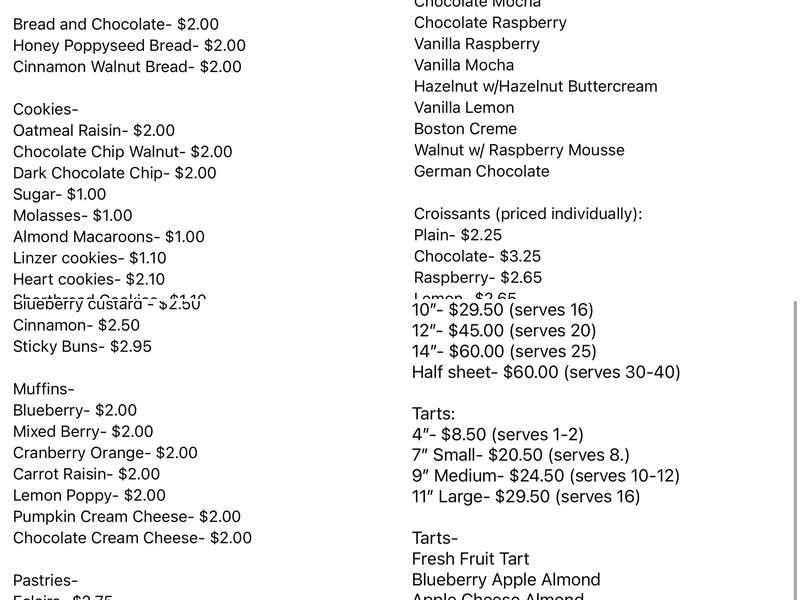 Bread & Chocolate Menu
