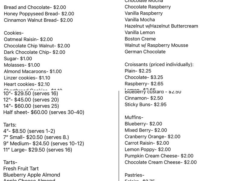Bread & Chocolate Menu