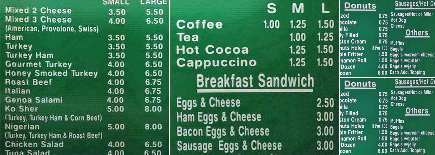Fresh Donuts Menu