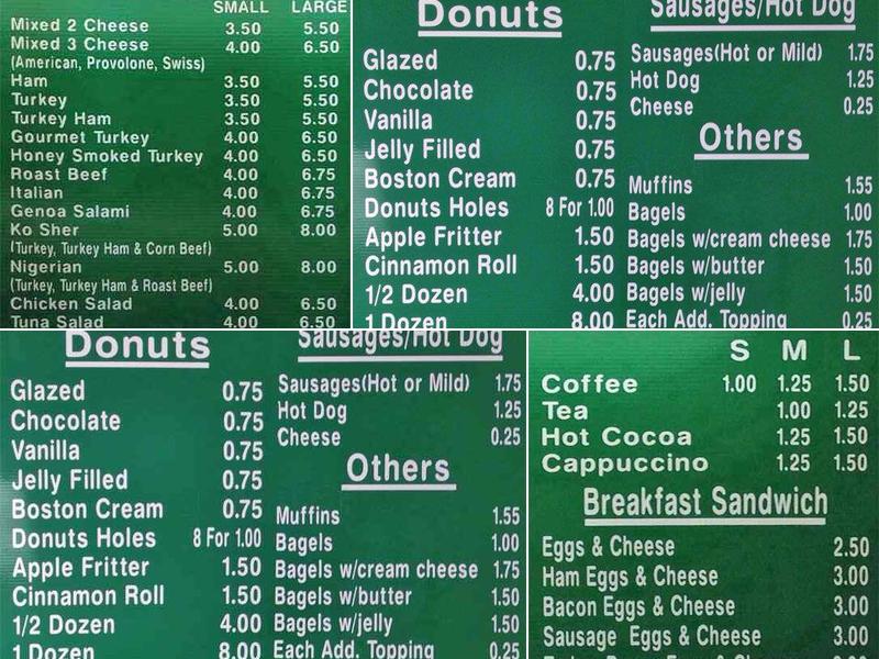 Fresh Donuts Menu