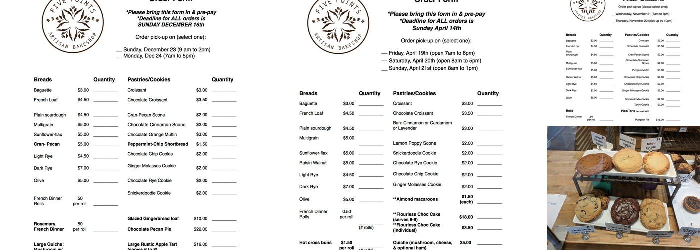 Five Points Artisan Bakeshop Menu