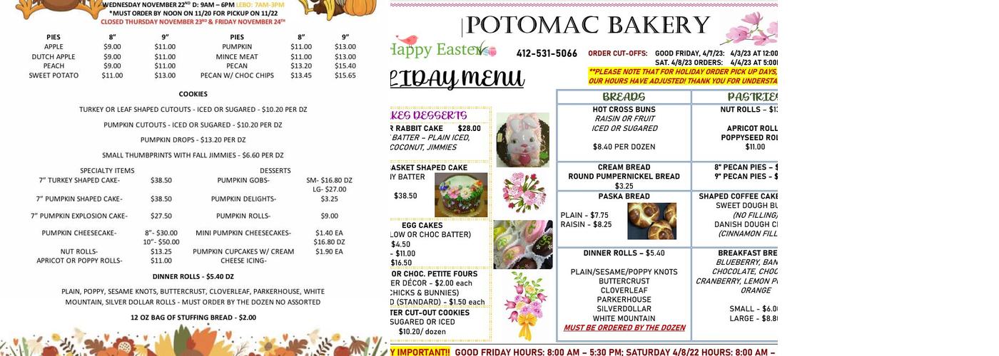 Graham's Bakery Menu