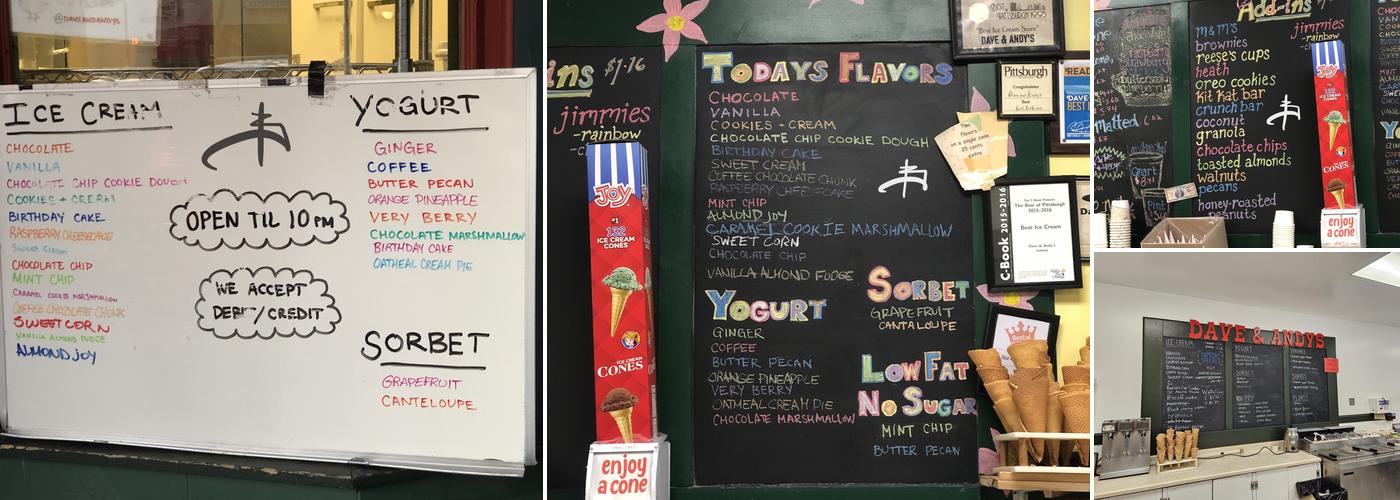 Dave & Andy's Homemade Ice Cream Menu