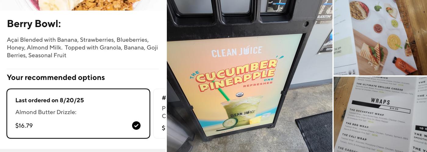 Clean Juice Menu