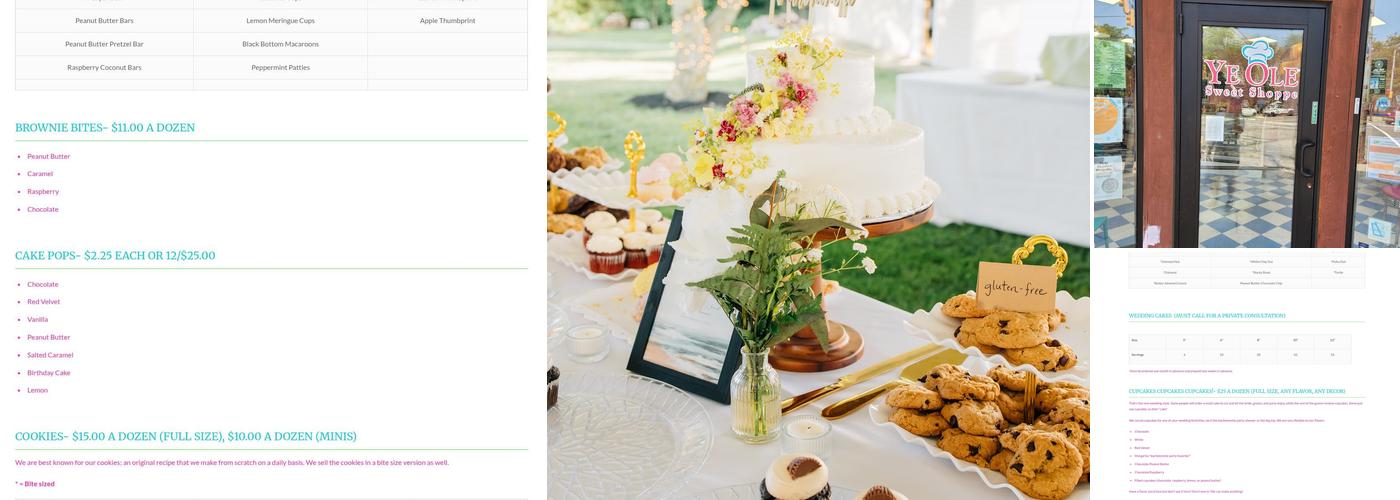 Ye Ole Sweet Shoppe Menu