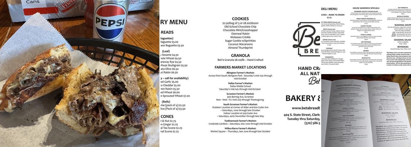 Beta Bread Bakery Menu