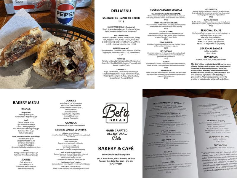 Beta Bread Bakery Menu