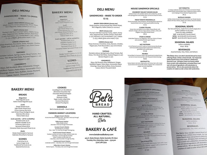 Beta Bread Bakery Menu