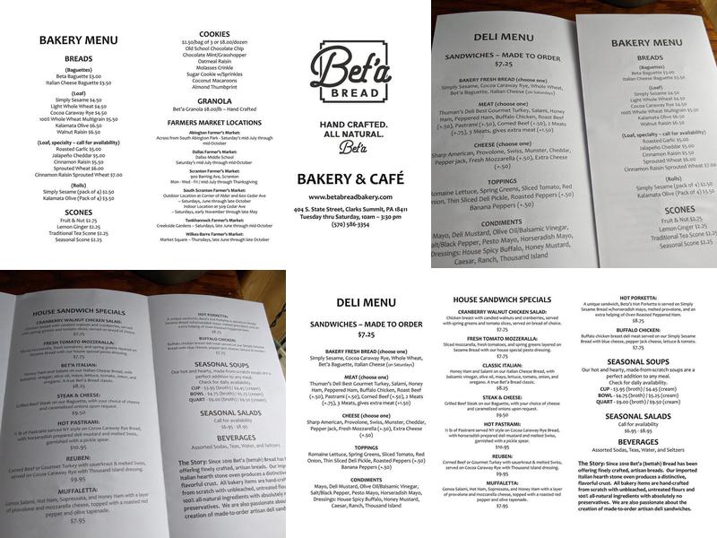 Beta Bread Bakery Menu