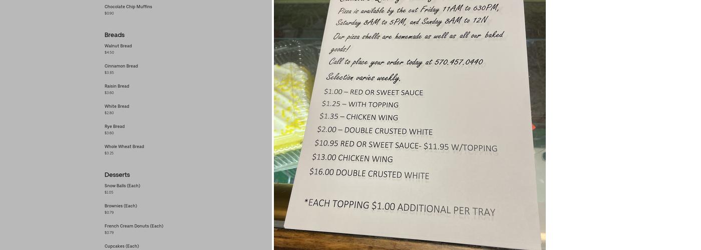 Cwikla's Quality Bakery Menu