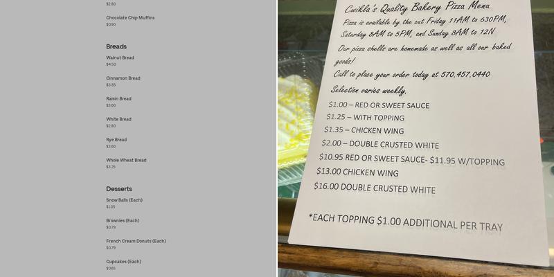 Cwikla's Quality Bakery Menu
